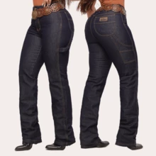 Women's Carpenter Jeans, Premium Reinforced Fabric, Simple, Pocket, Button, Zipper, Daily - Dark Female Carpenter - View 3