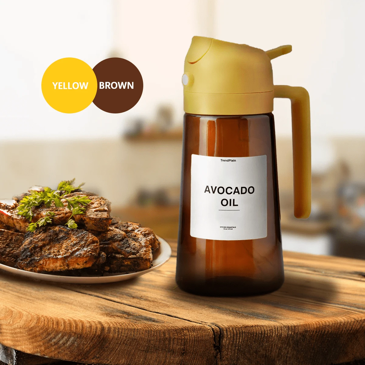 High Grade Olive Oil Dispenser Bottle,Light-Blocking Glass Blocks UV Rays & Preserves Flavor, Dual-Use Spray & Oil Pot, Free Light-Proof Label, Splash Proof, Suitable For Kitchen & Outdoor Cooking, Various Colors - 黃棕色 - 查看 1