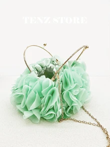 Women Elegant Light Green Floral Pleated Satin Evening Clutch Party Bag Purse Handbag– Chic Chiffon Petal Handbag With Chain Strap, Fits ProMax Size Phone & Essentials, Perfect For Bride, Weddings, Dates, Proms, Holidays, Sorority Formals, Graduation Parties, Spring Galas, Cocktail Events, And Special Occasions