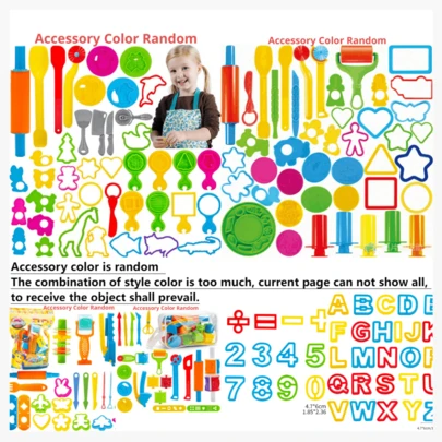 45件套儿童橡皮泥工具套装，包含橡皮泥配件、塑料橡皮泥动物造型模具、橡皮泥擀面杖（配件颜色随机）、铁氧体橡皮泥、散装橡皮泥、橡皮泥工具、塑料袋、橡皮泥套装（适合3-6岁儿童）、橡皮泥模具、橡皮泥压模、橡皮泥切割擀面杖、橡皮泥收纳盒、儿童刮刀、橡皮泥擀面杖