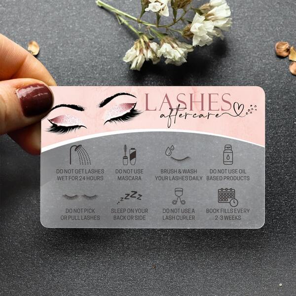 52 unidades de cartões transparentes de plástico para cuidados com os cílios, cartões para extensão de cílios, cartões de nome em PVC à prova d'água, 8,5 x 5,4 cm