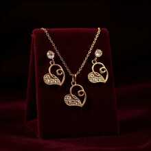 Elegant Women's Gold Plated Heart Necklace + Earring Kit - 心 - 查看 1