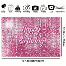 1 件 - 粉色闪光“生日快乐”霓虹背景布，由涤纶制成，以“生日快乐”文字和粉色亮片作为背景，适用于一周岁生日纪念日、主题派对的欢快氛围场景布置以及照片道具的装饰 - 粉色 - 查看 10