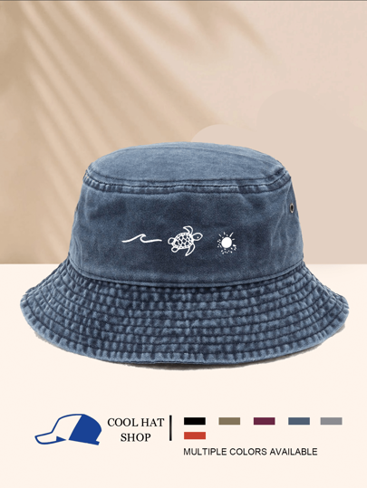 Retro Adventure Bucket Hat With Sea Turtle, Sun, Ocean Elements, Fishing, Climbing, Hip Hop Streetwear, Fashion, Minimalist, Casual, Versatile, Decorative, Suitable For All Seasons, Sun Protection, Available In Multiple Colors