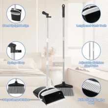 Long-Handled Broom And Dust Pan Set For Home, Kitchen, Room, Office, Hall Floors Without Bending - Gray Black - View 4