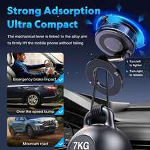 360° Rotating Magnetic Phone Holder, Aluminum Alloy Magnetic Vacuum Suction Cup Car Phone Mount,Foldable Vacuum Magnetic Phones Stand,Applicable For Cars/Gym/Mirrors/Smooth Surfaces, Comes With A Magnetic Guiding Ring,Suitable For All Phones - 黑色 - 查看 6