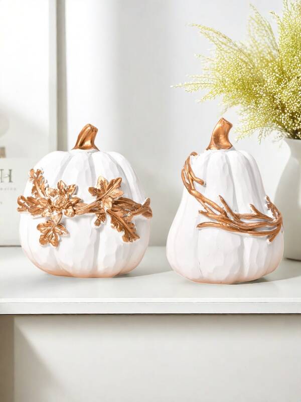 1pcDesigns Classic White Resin Harvest Halloween Decorative Pumpkin Home Decor Fall Decor Room Decor