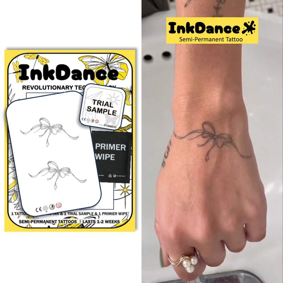 1 套“双精致蝴蝶结”革命性技术纹身、半永久纹身、临时纹身、持久、假纹身、防水、逼真纹身外观、植物基、礼物、女孩用品 X175