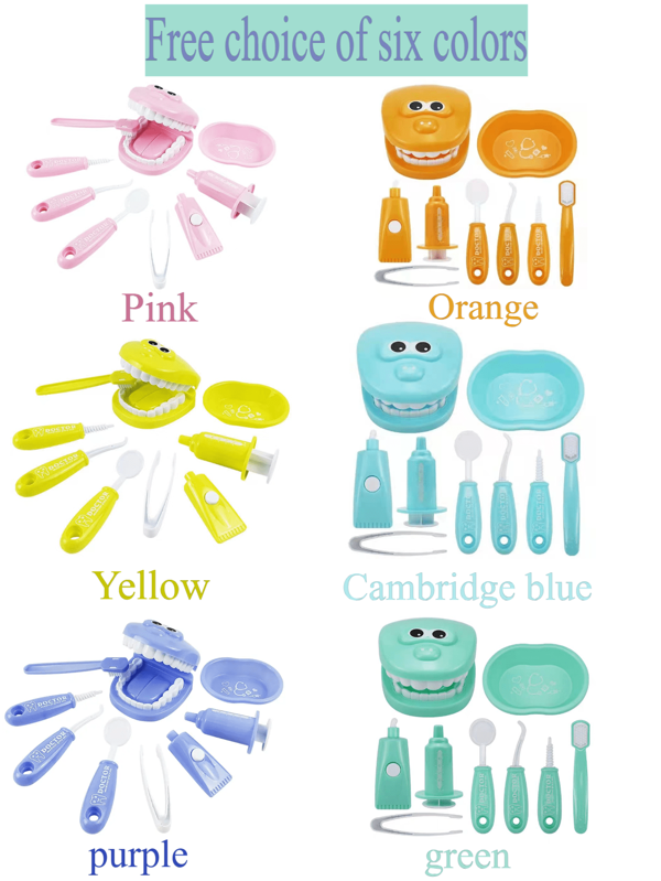 Un set (9 pièces - multicolore au choix) de set de jeu de dentiste pour enfants : jeux de rôle d'intérieur, set de jouets de docteur pour enfants, jouets de rôle de dentiste, jouets de simulation de médecin, éduquer les enfants sur les connaissances des soins dentaires, convient pour l'éducation de la petite enfance, cadeau d'anniversaire, set de jeu amusant et éducatif !
