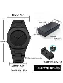 1 Men's Quartz Watch, Polycarbonate Material, Simple And Stylish Business Watch, Suitable For All Occasions, Any Man Looks Good/Suitable/Matching, With Gift Box Packaging And Strap Adjuster - Black - View 1