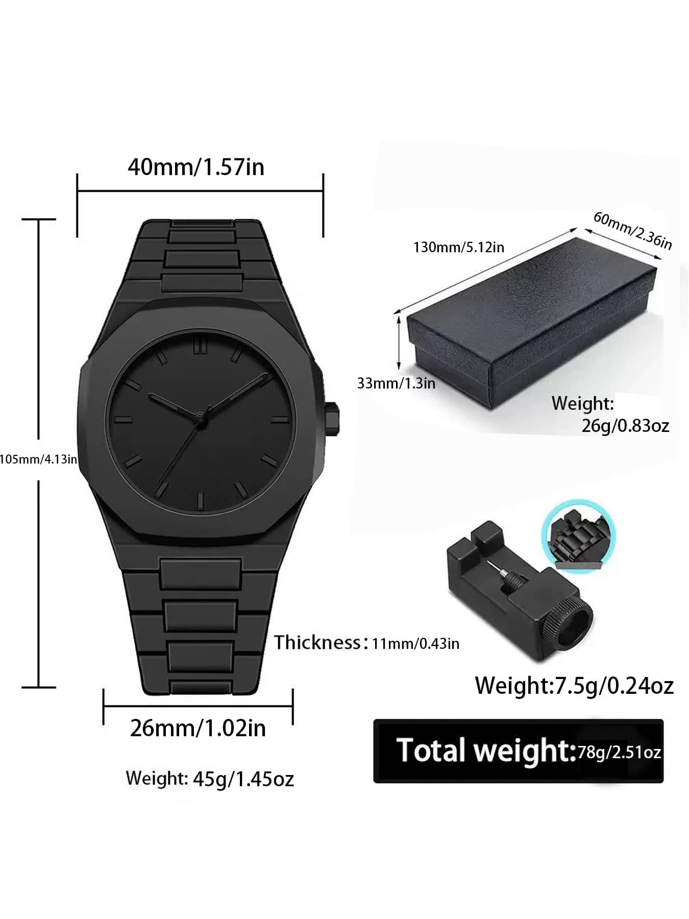 1 Men's Quartz Watch, Polycarbonate Material, Simple And Stylish Business Watch, Suitable For All Occasions, Any Man Looks Good/Suitable/Matching, With Gift Box Packaging And Strap Adjuster - Black - View 1