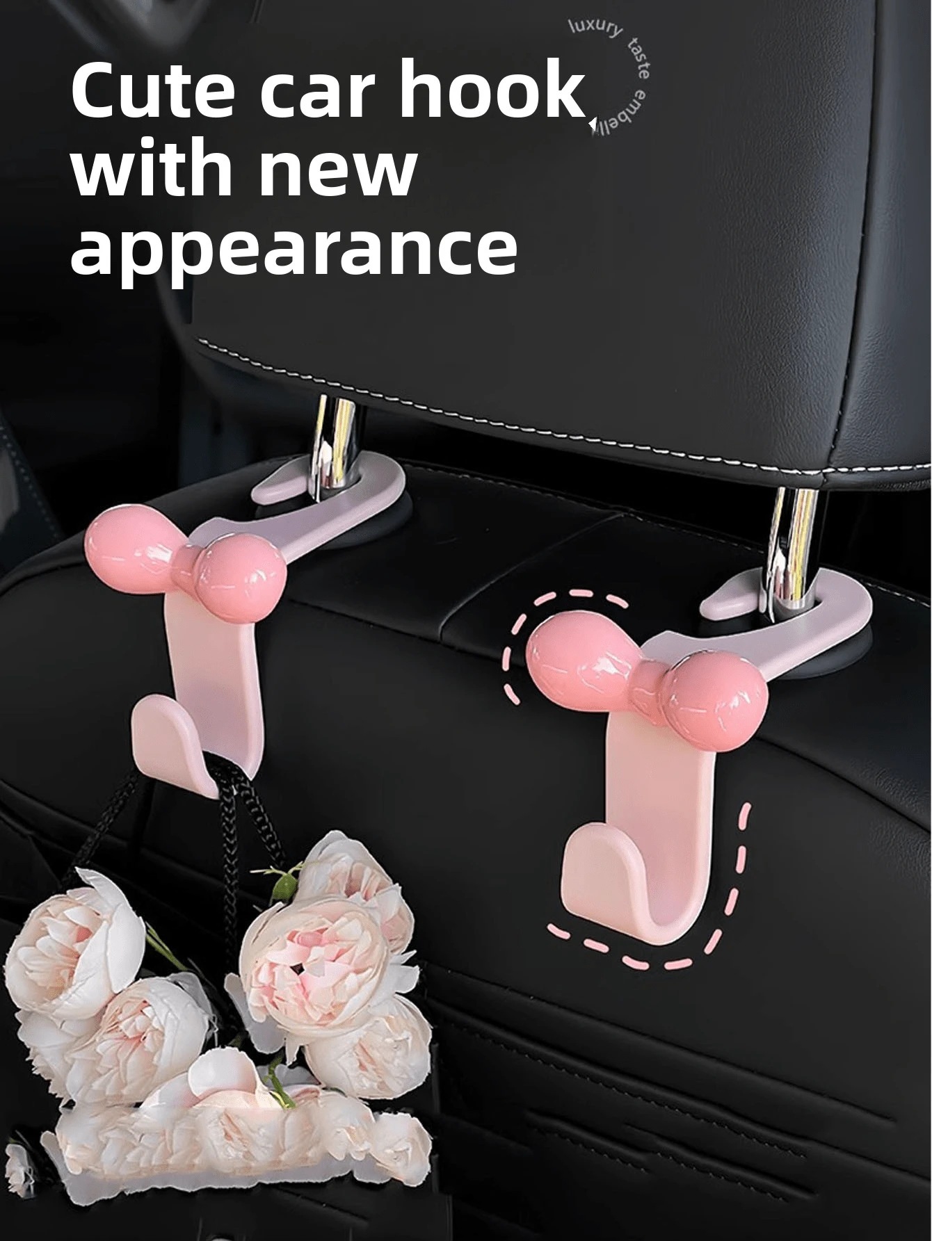 1件/2件/4件多巴胺蝴蝶结挂钩粉色蝴蝶结可爱风格汽车椅背后排车载储物车用挂钩座椅靠背挂钩 - 彩色 - 查看 1