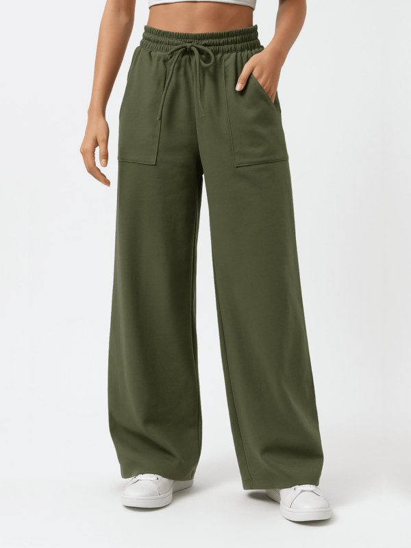 Calça Pantalona Moletinho Feminina Com Bolso Elegante Casual Confortável