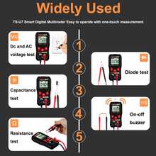 L.A.OL.A.U 1 pieza Multímetro digital, Voltímetro, Ohmímetro, Diagnóstico relámpago de 6 en 1, Voltaje, Resistencia, Diodo, Encendido/Apagado, Cable vivo, Adecuado para reparación y diagnóstico industrial/automotriz, reparación de electrodomésticos, experimentos de investigación científica y uso diario - Negro - Ver 5