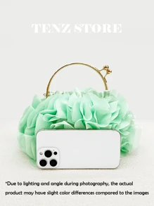 Women Elegant Light Green Floral Pleated Satin Evening Clutch Party Bag Purse Handbag– Chic Chiffon Petal Handbag With Chain Strap, Fits ProMax Size Phone & Essentials, Perfect For Bride, Weddings, Dates, Proms, Holidays, Sorority Formals, Graduation Parties, Spring Galas, Cocktail Events, And Special Occasions