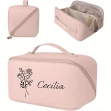 حقيبة مكياج وسادة مخصصة قطعة واحدة، حقيبة مكياج وسادة من جلد البولي يوريثان بشكل سحابة، حقيبة مكياج محمولة سعة كبيرة، حقيبة أدوات التجميل والعناية الشخصية للسفر، حقيبة تخزين مستحضرات التجميل - وردي - مشاهدة 6