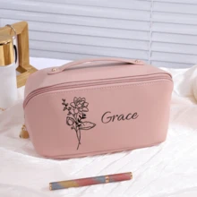 حقيبة مكياج وسادة مخصصة قطعة واحدة، حقيبة مكياج وسادة من جلد البولي يوريثان بشكل سحابة، حقيبة مكياج محمولة سعة كبيرة، حقيبة أدوات التجميل والعناية الشخصية للسفر، حقيبة تخزين مستحضرات التجميل - وردي - مشاهدة 5