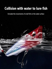 1 Peça Engodo Artificial Topo d'Água de 8cm/3,14 pol., Faz Barulho, Luminoso, com Guizo Embutido, Pesado com Bloco de Chumbo, Ganchos Triplos Reforçados, Adequado para Pesca em Água Salgada e Lago de Água Doce - Multicolorido - Visão 4