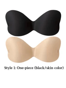 2 opções de sutiãs invisíveis na cor da pele e preto, sutiãs autoadesivos sem costas para mulheres, franzidos, invisíveis, sem alças, respiráveis e anti-flacidez, adequados para vestidos de noiva e vestidos de festa