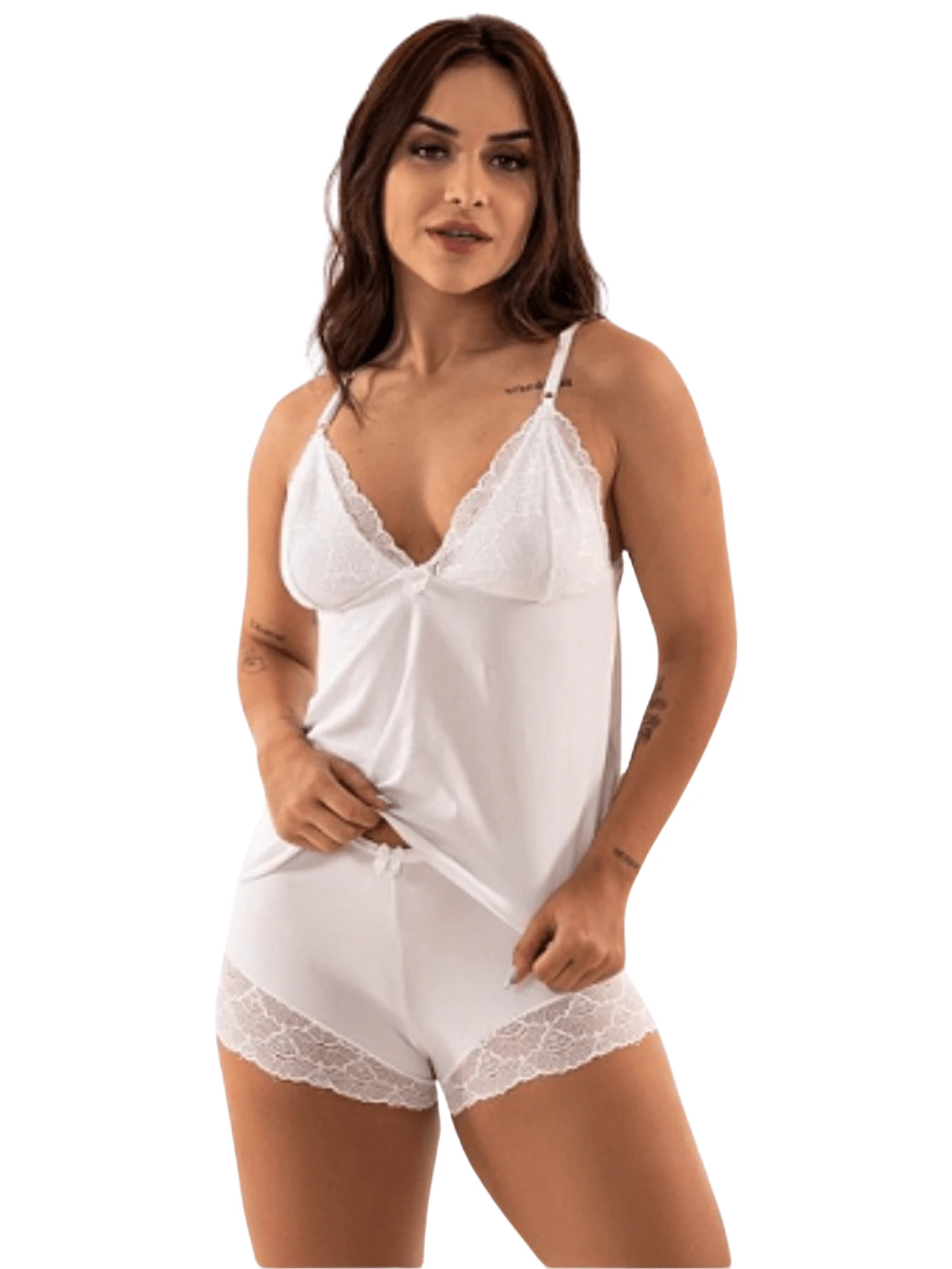 Baby Doll Women's Pajamas Shorts Dool Polyester Adult Comfortable Strap Luxury Set Nightwear - 白色 - 查看 1