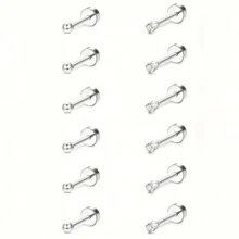 SENLANSP 6 Paar/12 Paar 2mm Micro CZ/kugelförmige Ohrringe mit Flachrücken, geeignet für Frauen und Männer, Edelstahl hypoallergene Ohrringe, bequeme Schraubverschluss Ohrknorpel Ohrringe