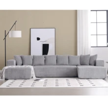 "133" Boneless Couch Sofa Set - U-Shaped 4-Piece Corduroy Couch With Chaise Lounge (Gray) - No Assembly Required, 8 Throw Pillows Included - Oversized Living Room Seating - Grey - View 1