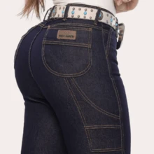 Women's Carpenter Jeans, Premium Reinforced Fabric, Simple, Pocket, Button, Zipper, Daily - Dark Female Carpenter - View 4