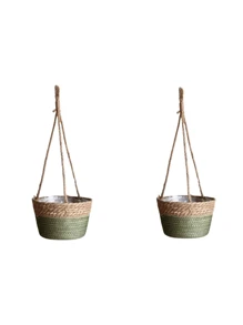1pc/2pcs Woven Hanging Basket Flower Pot For Plants, Handmade Rattan Planter For Ivy