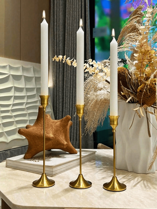 12PCS/6PCS Metal Candle Holders Set, Metal Desktop Candle Holders For Pillar And Cone Candles, Elegant Centerpiece Decor For Home, Wedding, Party, Anniversary (Candles Not Included)