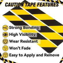 1卷黑色和黄色危险胶带警告安全条纹胶带用于地板标记，强力粘合耐磨防水警示胶带卷非常适合墙壁、地板、管道和设备