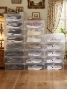 1/6/12 件鞋盒透明设计，带翻盖，可折叠旅行鞋收纳盒，易于清洁，适合高跟鞋、凉鞋和鞋子，鞋子收纳盒 - 白色 - 查看 6