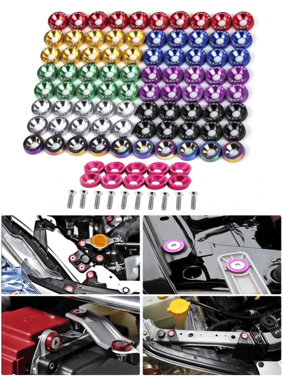 20pcs M6 Anodized Aluminum Washers (10 Sets) And Bolt Sets (10 Sets), Suitable For Automotive And Motorcycle Bumper Engine Recessed Screws, Decorative Screws And Washers In Multiple Colors, Car Modification Washers M6 Screws JDM Screws Battery Washers, Automotive Parts Motorcycle Parts RV SUV Truck