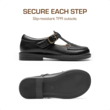 Girls Mary Jane Ballet Flats – School Uniform Dress Shoes For Toddler & Little Girls(Back To School Shoes) - 黑與白 - 查看 5