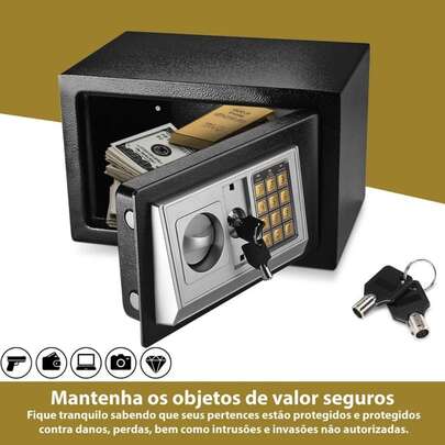 Cofre Digital Compacto Abertura por Senha e Chave 31X20X20CM - 23X17X17CM Proteção Máxima-QIU