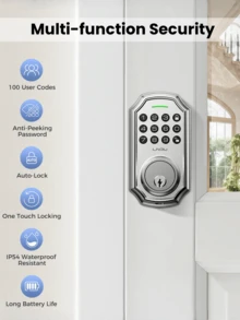 Keyless Entry Smart Door Lock Keypad, 50 User Codes Anti-Peep Password, One Touch Lock Auto Lock, Type-C Emergency Power, Easy Install Zinc Alloy Deadbolt Silver - 銀色 - 查看 2