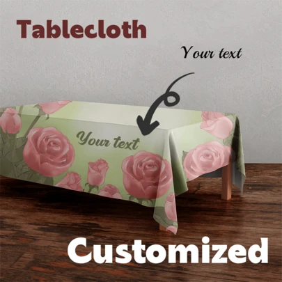 1pc Customizable Text Personalized Rectangular Tablecloth With Jungle Rose Pattern And Durable Polyester Tablecloth, Suitable For Indoor/Outdoor Dining, Weddings, Parties, And Other Events