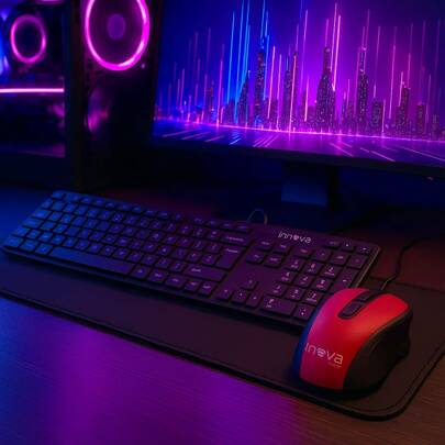 Kit Teclado e Mouse Óptico Com Fio USB Ergonômico Office para PC Computador