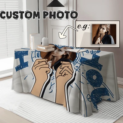 1 pieza Mantel rectangular personalizable con patrón "Te amo" y poliéster duradero, adecuado para uso interior/exterior, bodas, fiestas y otros eventos