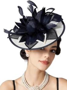 1pc Women's Tea Party Hat, Kentucky Derby Hat, Wedding Cocktail Hat With Flower & Feather Hairclip - Multicolor - View 5