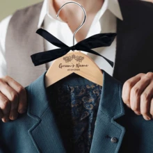 2pcs/Set Wooden Wedding Clothes Hangers, Customized Wedding Dress Hanger, Suit And Garment Hangers, Bride And Groom Hangers, Ideal For Wedding Gowns And Tuxedos, Wedding Accessories, Engraved,Stainless,Colorful,Cute,Adorable,Funny,Kawaii,Y2K,Stylish,Unisex,Casual,Custom,Personalized,Unique,Customized,Ideal Gifts For Him,Ideal Gifts For Her,Her,Boyfriend,Girlfriend,Family,Friends,Vacay Vibes - Multicolor - View 8