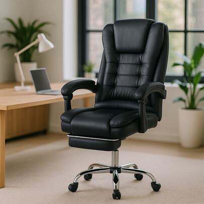 Cadeira de escritório Ergonômica Preta Com Sistema Relax Pillow Top Apoio Descanso De Pé Office