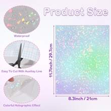 20 或 40 张 A4 尺寸透明全息冷裱膜，8.3*11.7 英寸，4 种款式混合：钻石、彩虹、星星、圆点、防水自粘乙烯基贴纸
