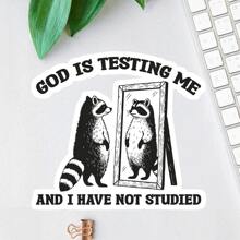 1 件上帝在考验我，而我却没有学习贴纸、搞笑浣熊表情包贴纸、可爱学习幽默乙烯基贴花、士气贴纸、笔记本电脑贴纸、水瓶贴花、耐用聚乙烯、工作幽默、日常使用、用于学校用品、返校