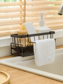 1个多功能水槽沥水架洗洁精海绵抹布架厨房用具沥水钢丝球水槽洗碗布收纳架升级碳钢厨房置物架水槽抹布和抹布碳钢水龙头