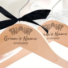 2pcs/Set Wooden Wedding Clothes Hangers, Customized Wedding Dress Hanger, Suit And Garment Hangers, Bride And Groom Hangers, Ideal For Wedding Gowns And Tuxedos, Wedding Accessories, Engraved,Stainless,Colorful,Cute,Adorable,Funny,Kawaii,Y2K,Stylish,Unisex,Casual,Custom,Personalized,Unique,Customized,Ideal Gifts For Him,Ideal Gifts For Her,Her,Boyfriend,Girlfriend,Family,Friends,Vacay Vibes - Multicolor - View 7