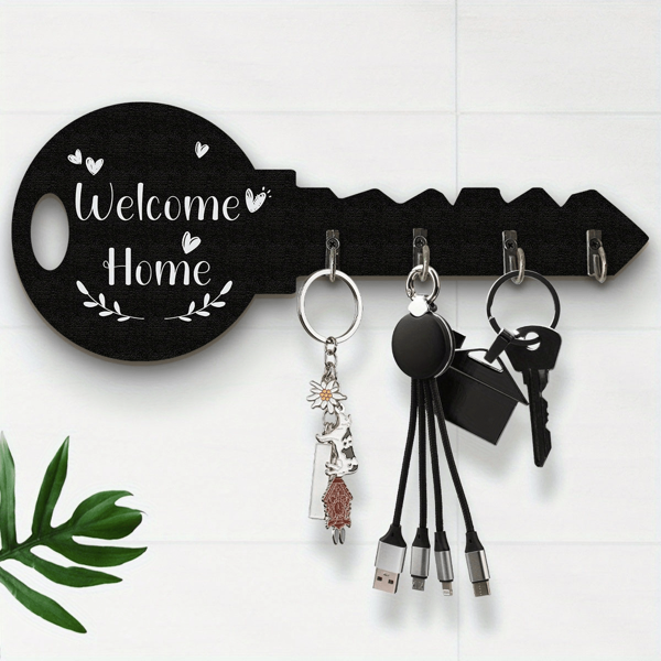 Boho Style Rustic Wooden Key Holder With Shelf And Hooks - Easy To Install, Space-Saving Wall-Mounted Organizer For Keys, Coats Etc. - Suitable For Entryway, Kitchen, Office, Key Rack