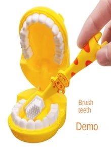 Early Learning Toothbrushing Toy, Kids Teeth Model Pretend Play Toy, Cute Giraffe Cartoon Toothbrushing Toy Model, Simulation Toothbrushing Set, Early Development & Activity Toy, Kids Role Play Toy, Gift For Boys & Girls - Yellow - View 3