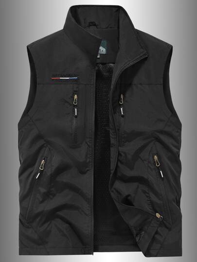 Herrjacka för utomhusbruk, multifunktionell cargoväst, fritidsjacka för fiske och fotografering med flera fickor, vår/sommar