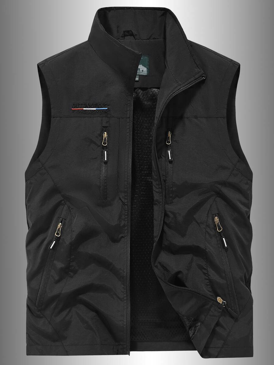 男士户外多用途工装背心，钓鱼摄影休闲夹克，多口袋，春夏 - 黑色 - 查看 1