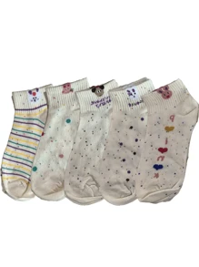 5 Pairs Dot Yarn Women Short Socks Fashion Cute Cartoon Pattern Spring/Summer Sweat Absorbing Breathable Casual Sport Socks